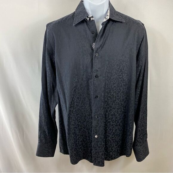 Robert Graham, black button down dress shirt with coordinating cuffs - Picture 1 of 7
